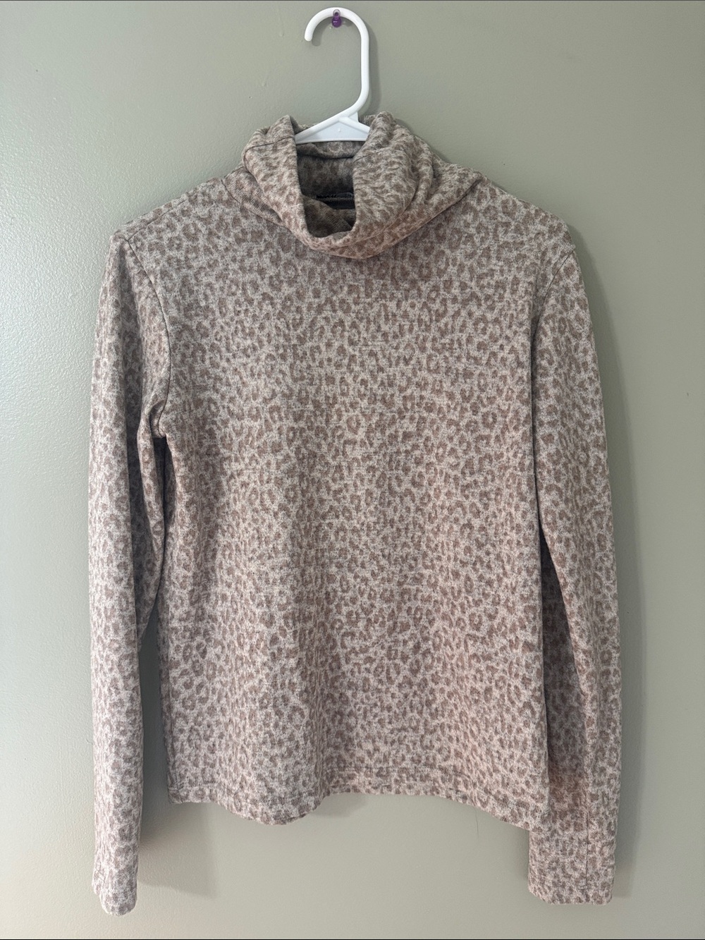 Zara Beige Taupe Leopard-Print Turtleneck Sweater